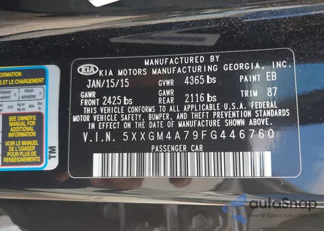 2015 Kia Optima Lx z USA, uszkodzony, nr VIN 5XXGM4A79FG446760